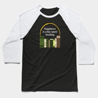 Happiness is a Day Spent Reading | Green | Black Baseball T-Shirt